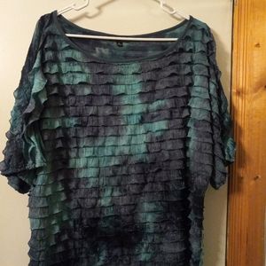 ELEMENTS WOMENS SIZE XL BLOUSE TEAL BLUE LAYERED RUFFLED MERMAID  TOP